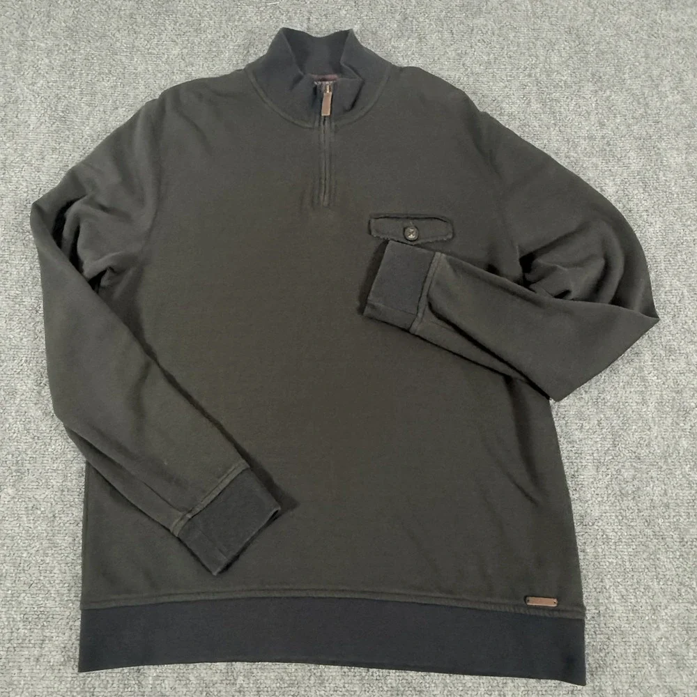 Ted Baker Sweater Mens Extra Large Black Quarter Zip Pullover Pocket Modal Blend